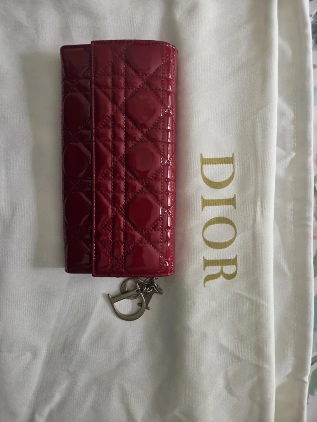 Dior Glossy Red Quilted Patent Key Holder With Silver Charm in red Patent leather from Poshmark