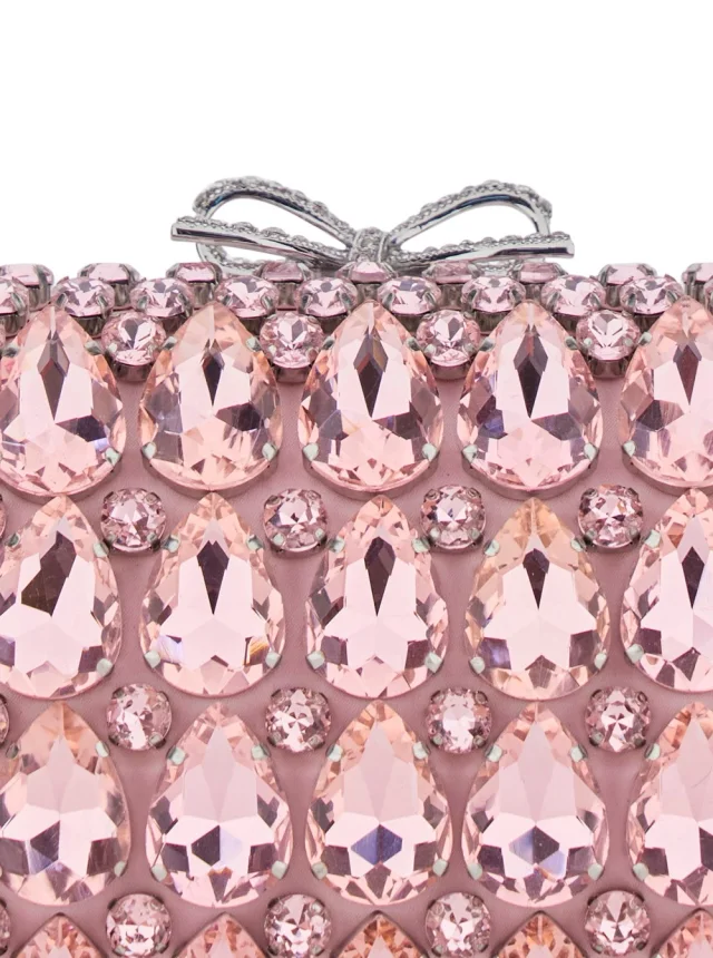 SELF-PORTRAIT "PINK SATIN CRYSTAL CLUTCH BAG" Pink Clutch Bag with crystals on the front in satin for women in Pink, photo 9 of 10 from Gaudenzi Boutique