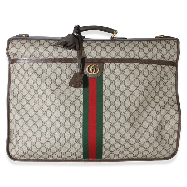 Gucci Beige GG Supreme Canvas Textured Dollar Calfskin Web Ophidia Savoy Garment in Beige Calfskin from myGemma