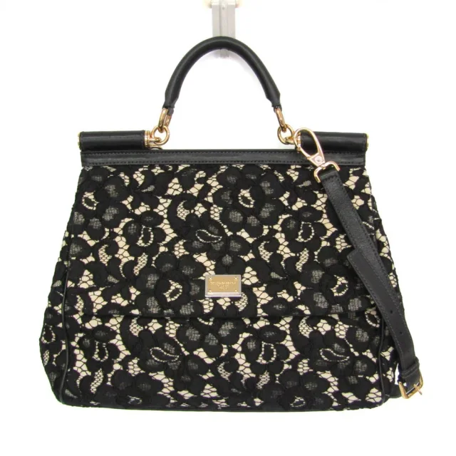 Dolce & Gabbana Sicily BB4382 Women's Hemp,Cotton Handbag,Shoulder Bag Black,Light Beige in Black/Light beige Hemp , Cotton , Leather from Elady