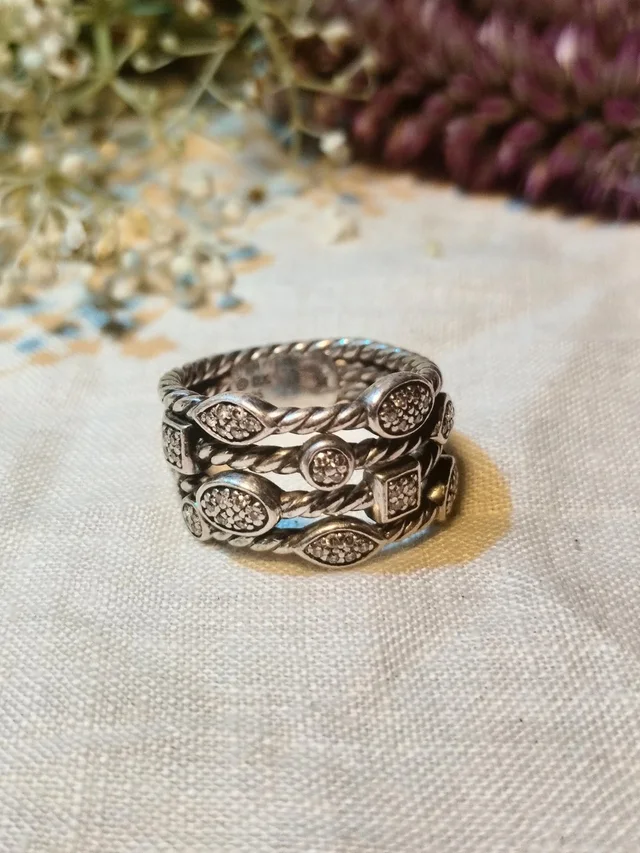 David Yurman Sterling Silver Pave Stacking Ring - Silver in silver|gray from Poshmark