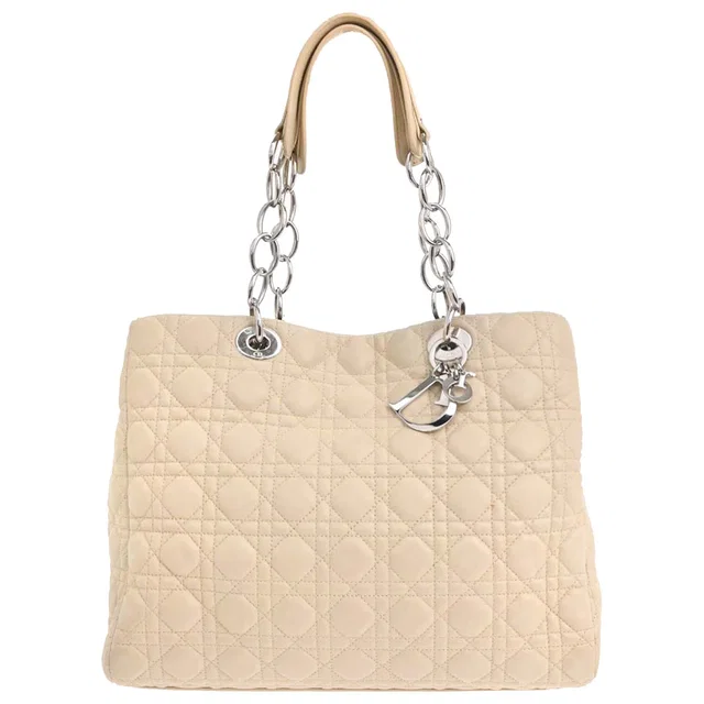 Dior Beige Lambskin Cannage Tote Handbag in Beige Lambskin from AMORE Vintage Tokyo