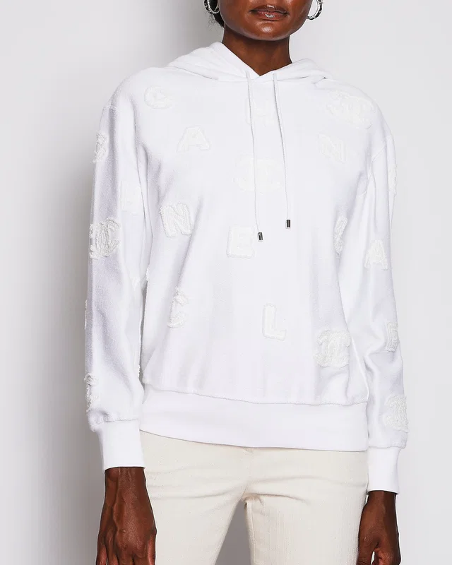 Chanel White CC Logo Towelling Hoody Size S (UK 8) in White from Sellier