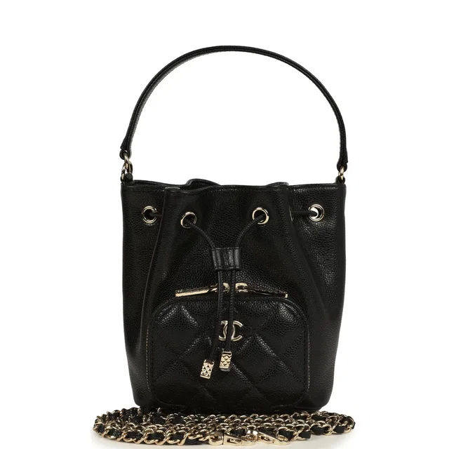 Chanel Mini Top Handle Bucket Bag in Black Caviar leather from Madison Avenue Couture