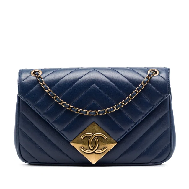 Blue Chanel Chevron Lambskin Pyramid CC Flap Shoulder Bag in Blue Lambskin from Designer Revival