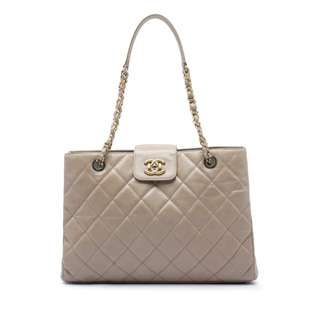 Beige Chanel Quilted Glazed Calfskin Daily Walk Tote in Beige Calfskin from Designer Revival