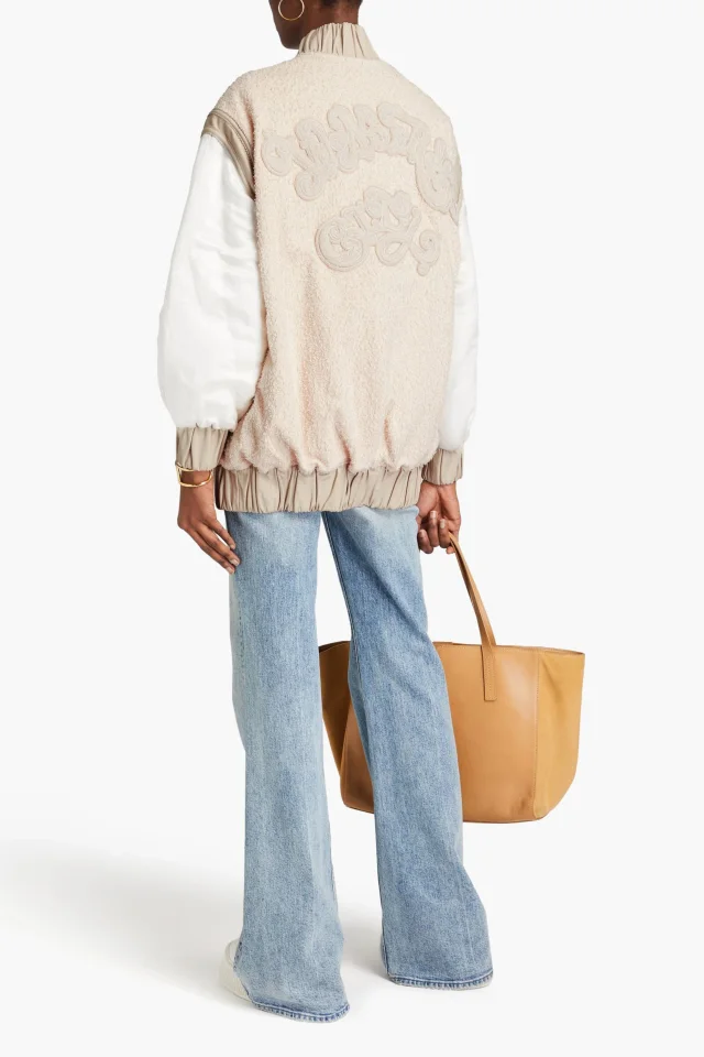 Zimmermann Appliquéd Cotton-Blend Bouclé and Shantung Bomber Jacket in Cream, photo 3 of 4 from THE OUTNET