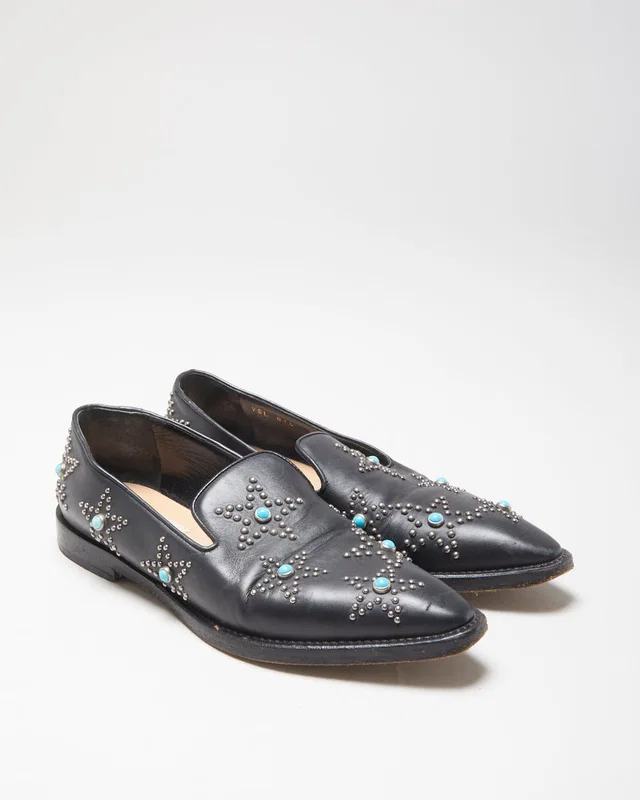 Valentino Garavani Women's Black 'Beatles Star' Leather Pointed Toe Loafers - UK3 in Black Leather from Rokit Vintage