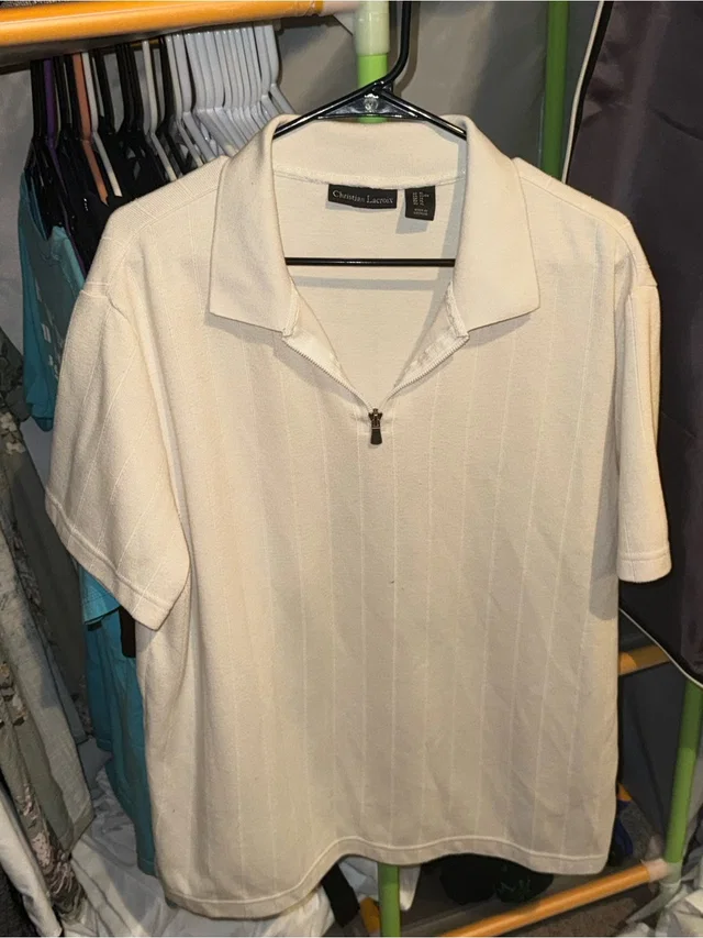 Christian Lacroix Cream Short-Sleeve Zip Polo in White from Poshmark