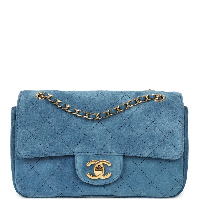 Chanel Mini "Souplissimo" Flap Bag Blue Suede Gold Hardware in Blue Suede from Madison Avenue Couture