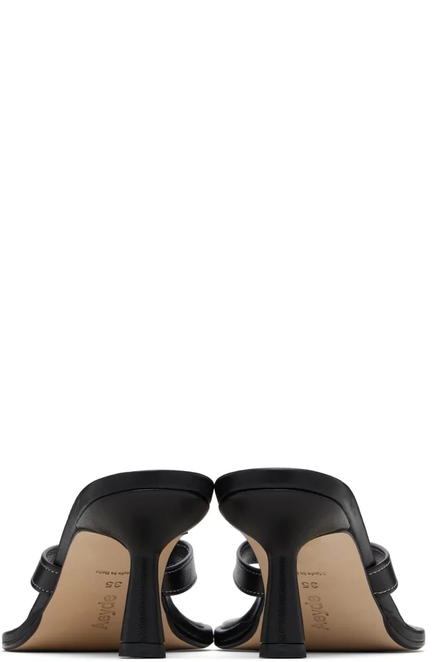 Aeyde Black Daphne Leather Thong Heeled Sandals, photo 2 of 4 from SSENSE