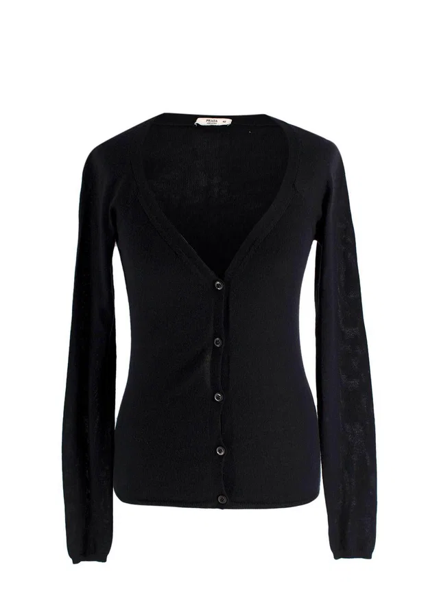 Prada Black Super Fine Knit Cardigan in Black from HEWI