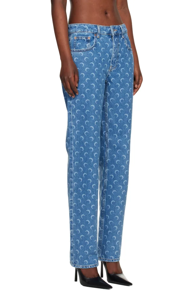 Marine Serre Blue Moon Laser Straight Jeans, photo 2 of 4 from SSENSE