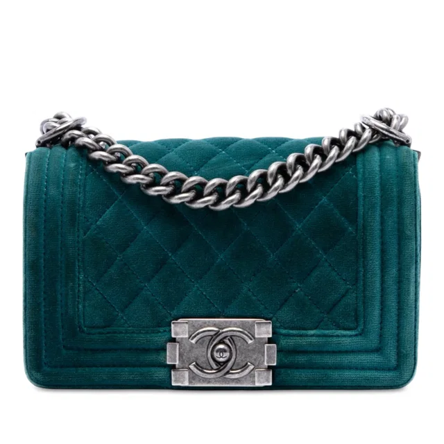 Blue Chanel Small Quilted Velvet Boy Flap Crossbody Bag in Blue Velvet from Designer Revival