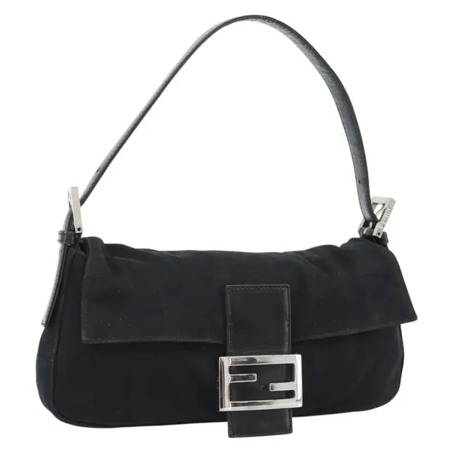 Fendi Mamma Baguette Hand Bag Cotton Jersey Black Silver in black Leather from Grailed