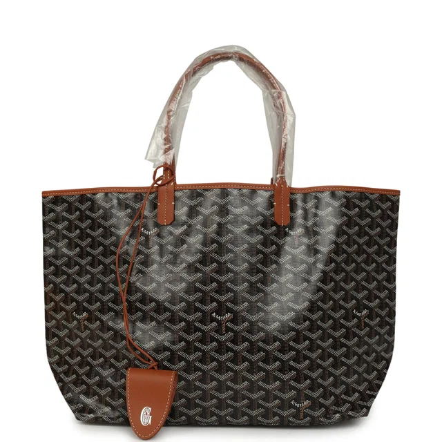 Goyard Goyardine Black and Brown Saint Louis PM Tote Bag Palladium Hardware in Black Calfskin from Madison Avenue Couture