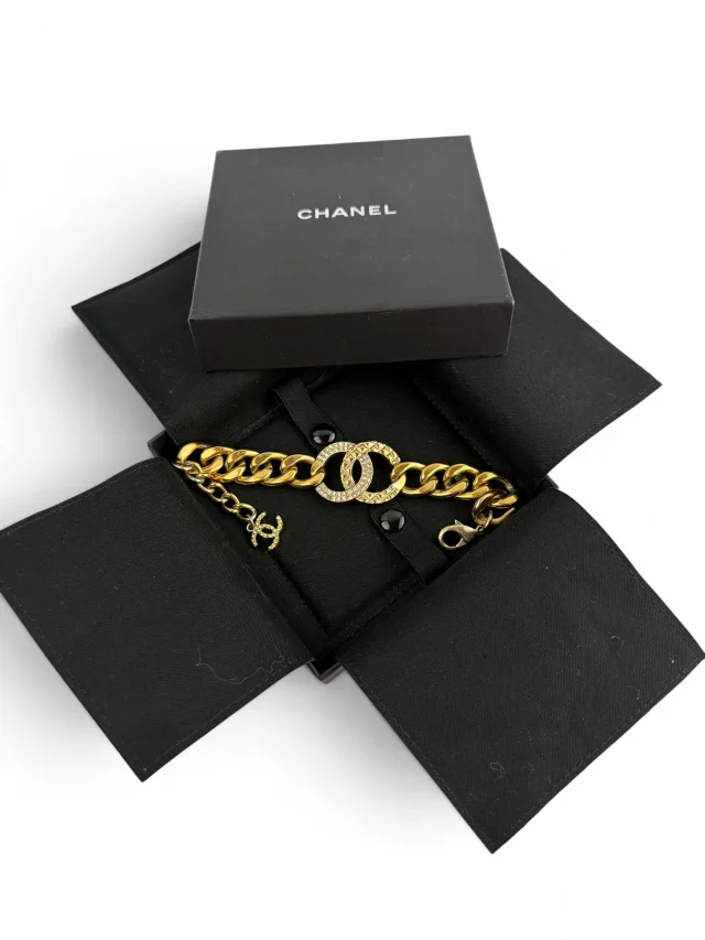 Chanel Gold Tone and Crystal Bracelet in Gold from Season 2 Consign, photo 2 of 6