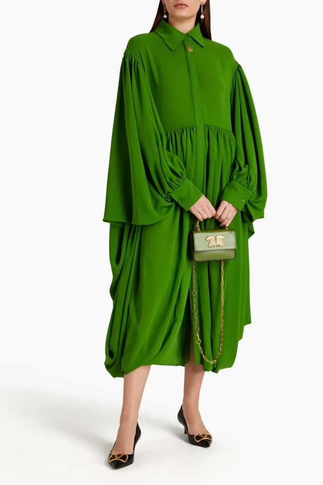 Valentino Garavani Draped Chiffon Midi Shirt Dress in Leaf green, photo 2 of 4 from THE OUTNET