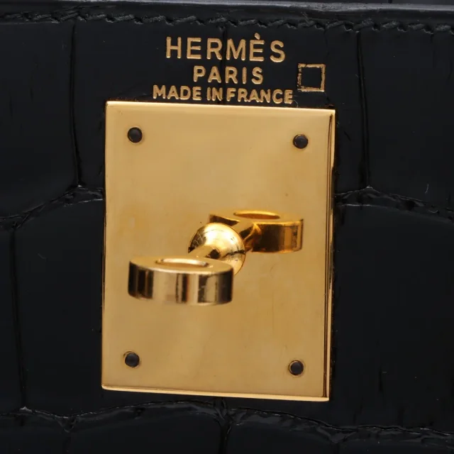 Hermès 1991 Alligator Kelly 28 Black in Black Crocodile from VINTAGE QOO TOKYO, photo 14 of 17
