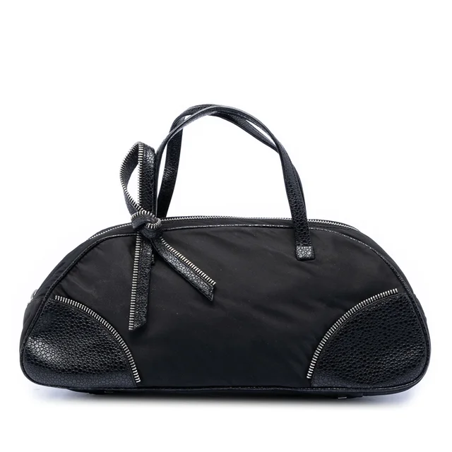 Black Dior Nylon and Calfskin Bow Handbag in Black Calfskin from Designer Revival