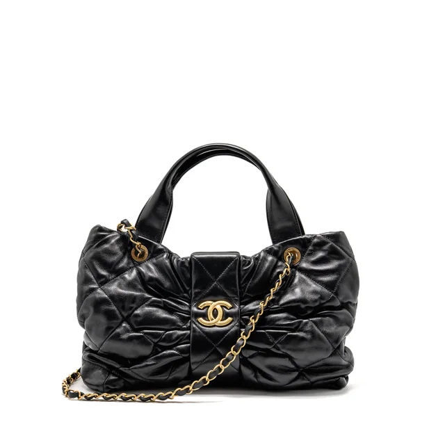 Chanel 25k Medium Bow Bag Lambskin Black GHW (microchip) in Black Lambskin from EMIER