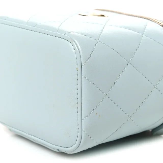 Chanel Quilted Top Handle Mini Vanity Case in Blue Lambskin from FASHIONPHILE, photo 10 of 12
