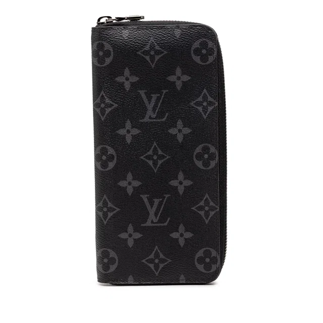 Black Louis Vuitton Monogram Eclipse Vertical Zippy Wallet Long Wallets in Black Canvas from Designer Revival