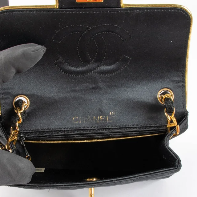 Chanel Vintage Black Satin Mini Square Classic Bag in Black Satin from Labellov, photo 6 of 7