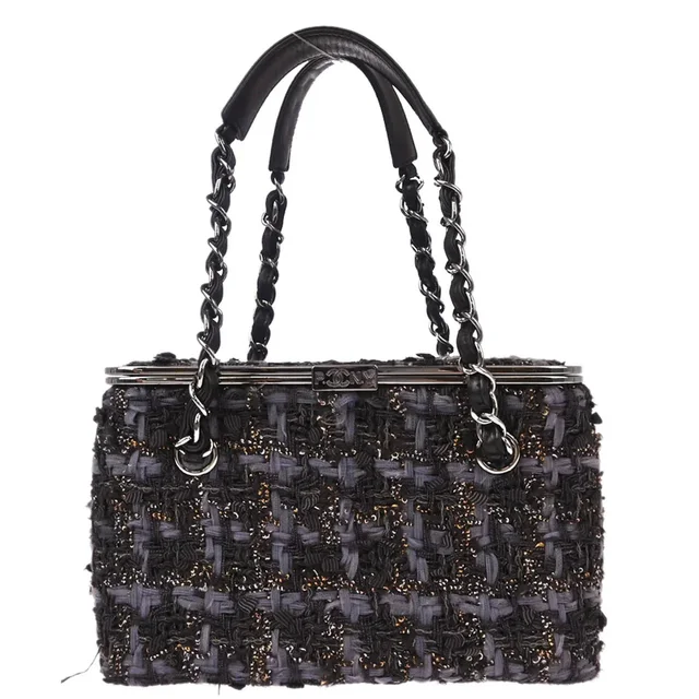 Chanel 2005-2006 Gray Tweed Vanity Handbag Box in Grey Tweed from AMORE Vintage Tokyo