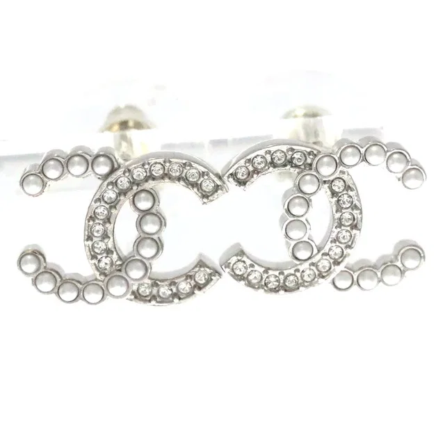 Chanel CC Logo Rhinestone Pearl Earrings Silver in Silver from The Reluxe