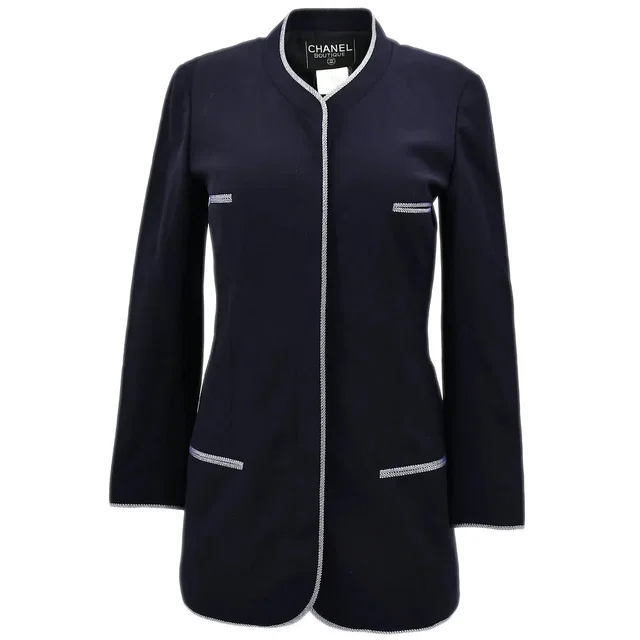 Chanel Single Breasted Jacket Navy 96P #34 in Navy Wool from AMORE Vintage Tokyo