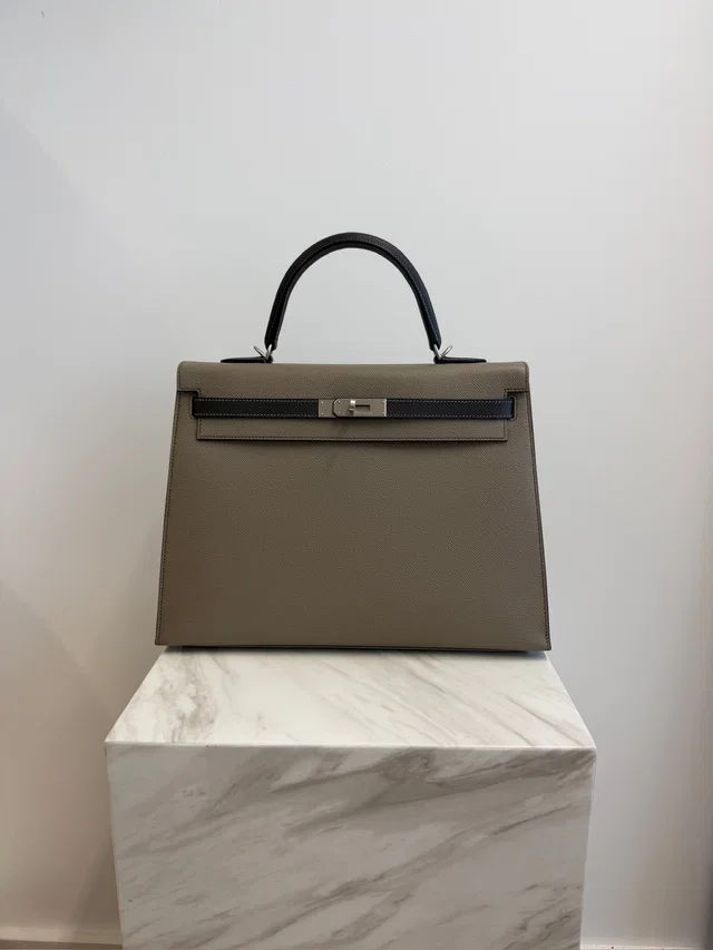 Hermès Kelly 35 HSS Gris Asphalte/ Graphite Epsom Brushed Palladium Hardware in Grey Epsom leather from Luxury Promise
