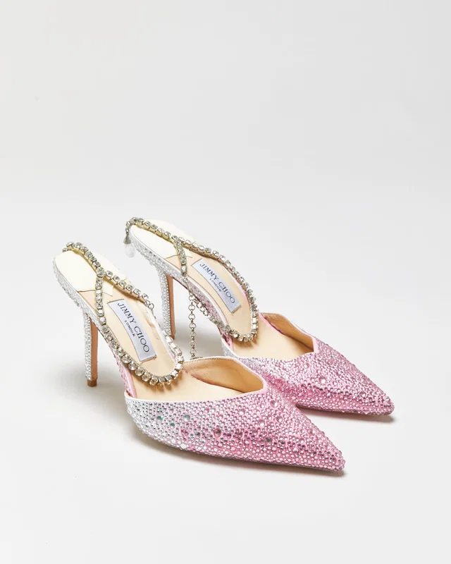 Jimmy Choo Seada 100 Crystal Embellished Satin Stiletto Heel - UK7 in Satin from Rokit Vintage