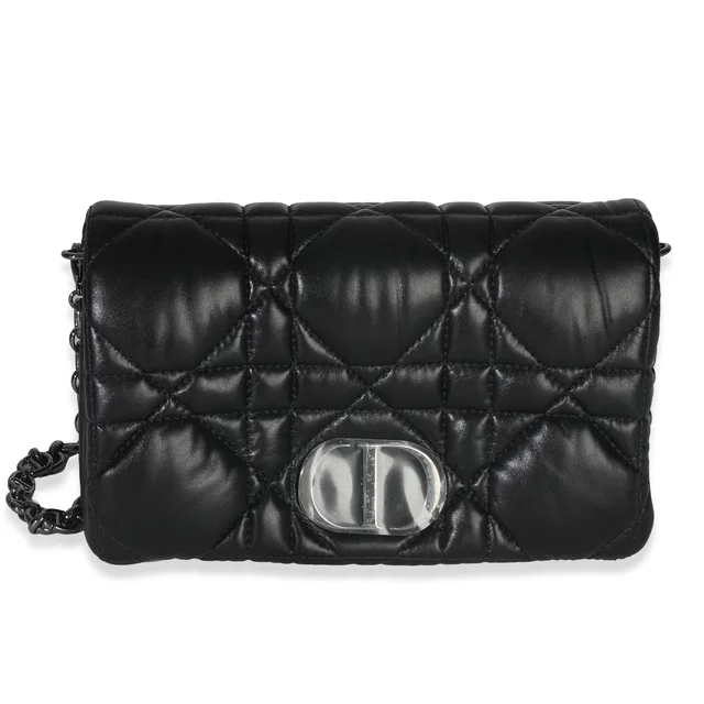 Dior Black Puffy Calfskin Macrocannage Mini Caro Bag Leather Handbag in Black Calfskin from HEWI