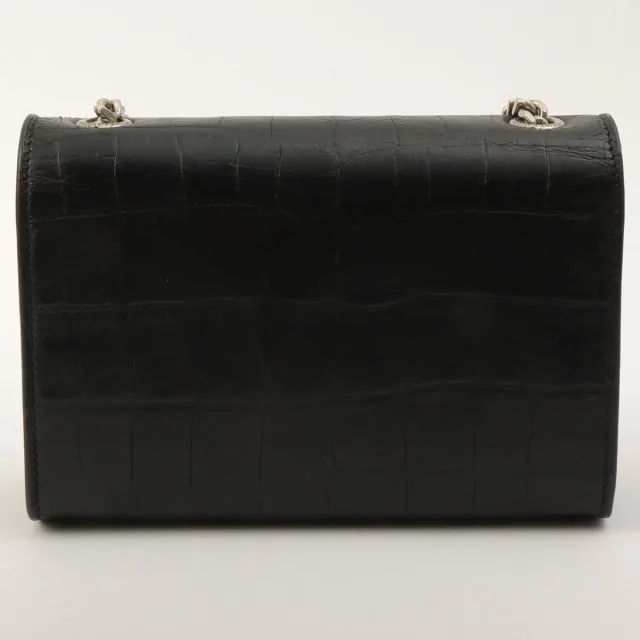 Saint Laurent Croco Embossed Kate Tassel Small Chain Shoulder Bag Black in Black Leather from VINTAGE QOO TOKYO, photo 2 of 14