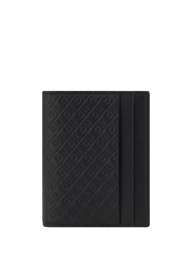 Ferragamo Monogram Embossed Calf Leather Card Holder — Black Bos Taurus Wallet in Black Calfskin from HEWI