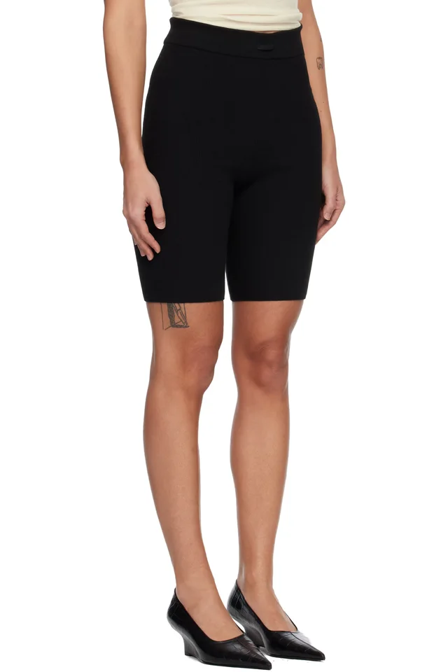 Fear of God ESSENTIALS Black Rib Knit Bike Shorts, photo 2 of 4 from SSENSE
