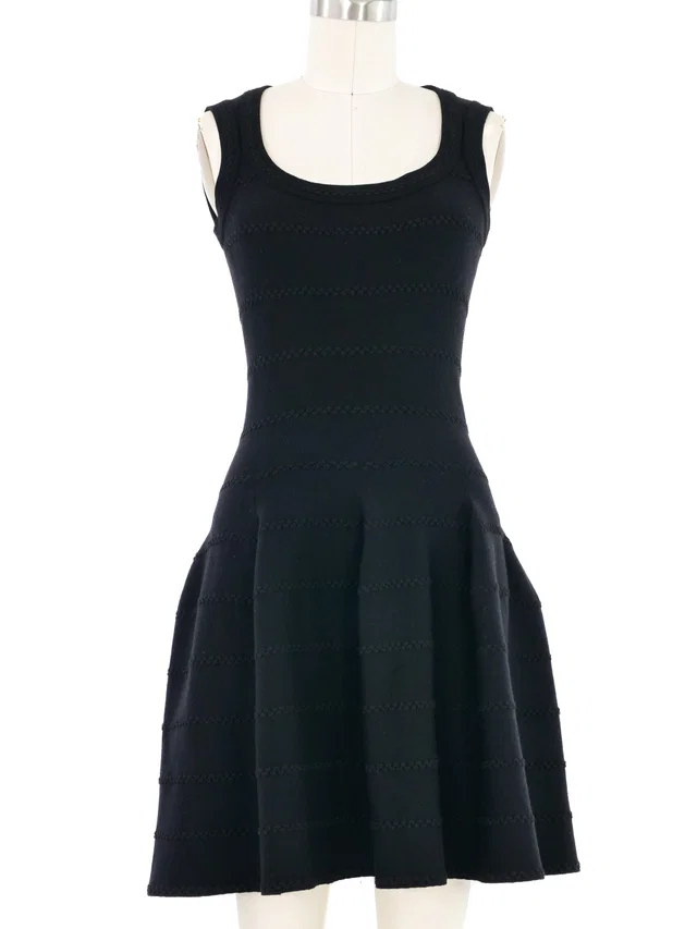 Alaïa Black Knit Fit & Flare Dress in Black Wool from Arcade Vintage