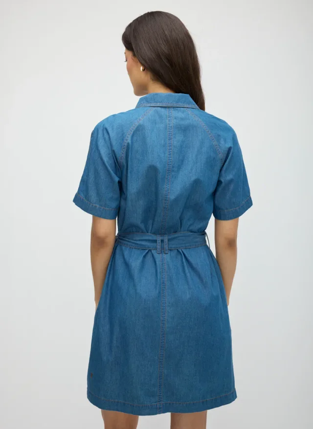 Kit and Ace IndiFlow Denim Shortsleeve Shirt Dress in Mid Blue Denim IndiFlow Denim, photo 4 of 6 from Kit and Ace