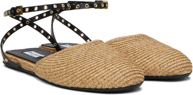 ALAÏA Beige Paper Straw Ballerina Flats, photo 4 of 8 from SSENSE