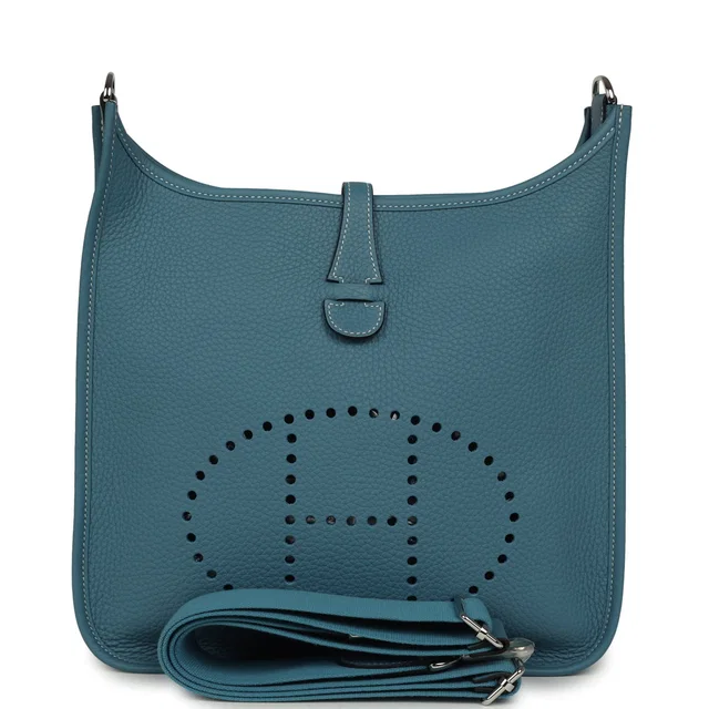 Hermès Evelyne III PM Blue Jean Clemence Palladium Hardware in Blue Clemence leather from Madison Avenue Couture