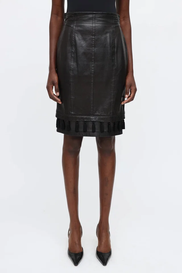 Escada c. 1980'S Leather Tassel Skirt in Leather from VSP Consignment