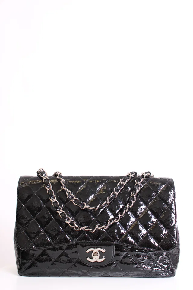 Chanel Patent Medium Classic Flap Bag Black in Black Patent leather from Luxury Promise