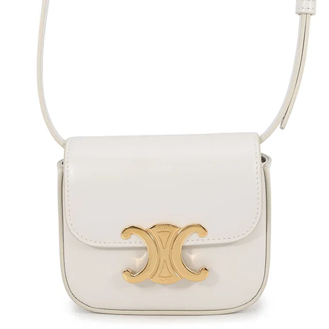 Celine Triomphe Mini Claude Shoulder Bag White10I513DPV Shiny Calf Leather Size Mini in Calfskin from GALLERY RARE