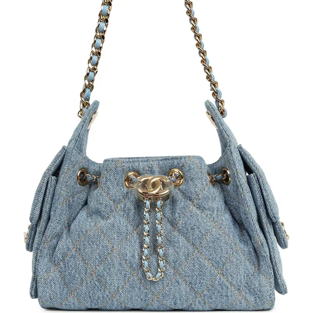 Chanel Mini 25 Hobo Bag Blue Washed Denim Gold Hardware in Blue Denim from Madison Avenue Couture