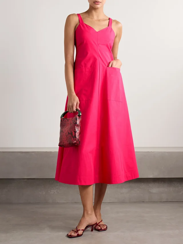 ROSIE ASSOULIN Pocktail cotton-poplin midi dress in Pink, photo 2 of 2 from NET-A-PORTER (Canada)