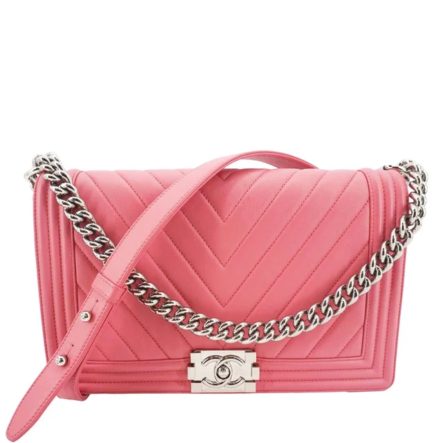 Chanel Boy Flap Old Medium Chevron Leather Crossbody Pink in Pink Leather from Dallas Designer Handbags