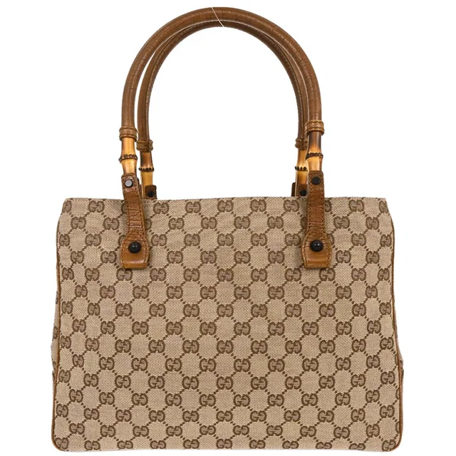 Gucci Brown Beige Bamboo GG Tote Bag in Brown Canvas from AMORE Vintage Tokyo