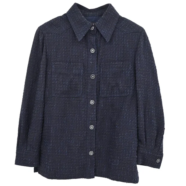 Chanel 2001 Single Breasted Jacket Navy Black #40 in Black Nylon from AMORE Vintage Tokyo