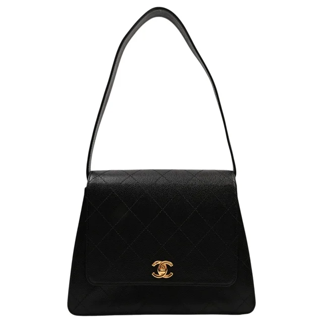 Chanel Circa 1997 Caviar Skin CC Turn-Lock Shoulder Bag, Black in Black Caviar leather from VINTAGE QOO TOKYO